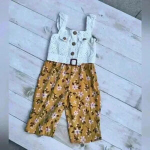 Little Lass Toddler Girls Romper Pants Sleeveless Jumpsuit Eyelet Floral Size 2T